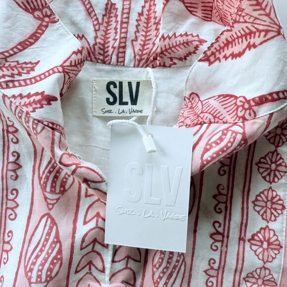 NWT Sur La Vague Blush Katherine Hand Stamped Maxi Dress in White & Pink Size S - Picture 9 of 15